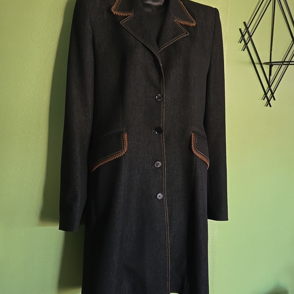 Elegant Dark Gray Coat with Brown Stitching - Picture 3 of 9
